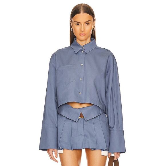 Helsa Tops - SOLD SOLD Helsa Chino Cropped Shirt Blue Gray Size XS Organic Cotton